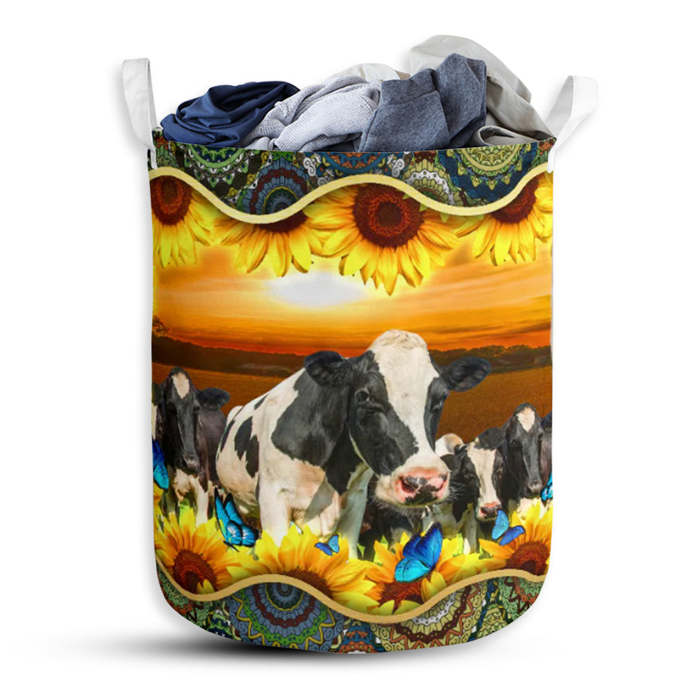 Dairy Cows Sunflower Laundry Basket For Bathroom Bedroom Storage