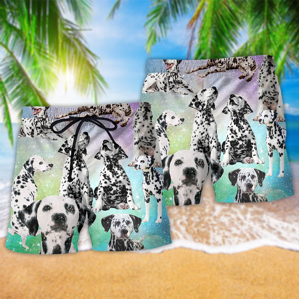 Dalmatian Galaxy Dog Lover Beach Shorts Design View For Poolside Relaxation And Holiday Trips