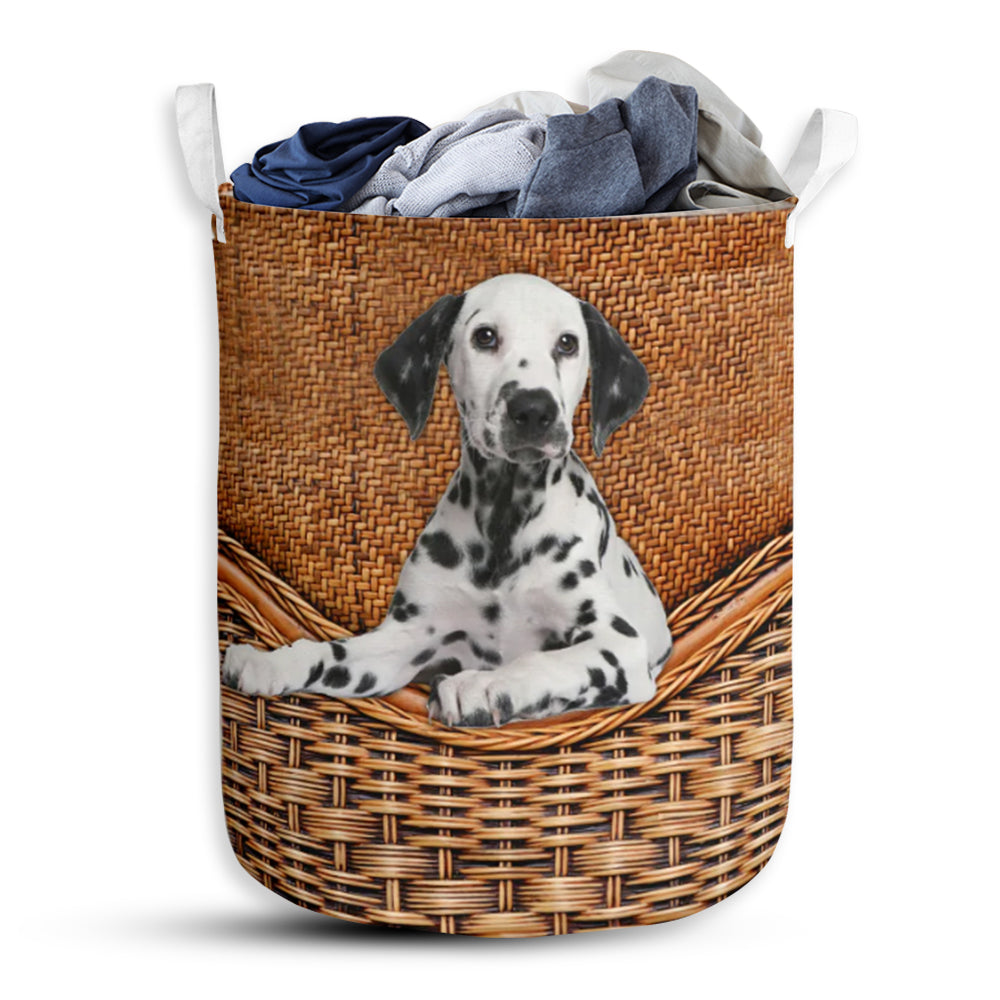 Dalmatian Dog Rattan Texture Laundry Basket For Bathroom Bedroom Storage