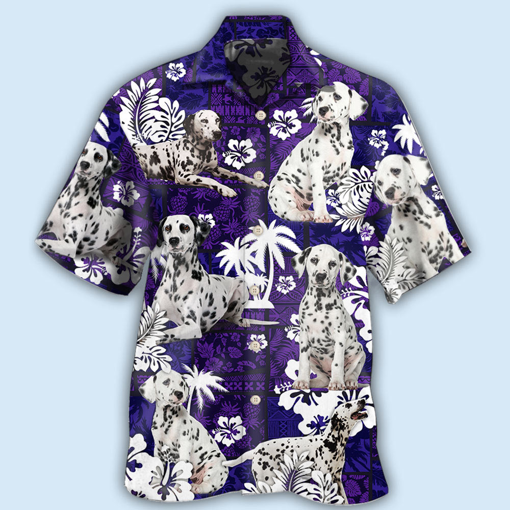 Tropical Purple Dog Dalmatian Hawaiian Shirt Pattern Detail For Summer Holidays And Outdoor Fun