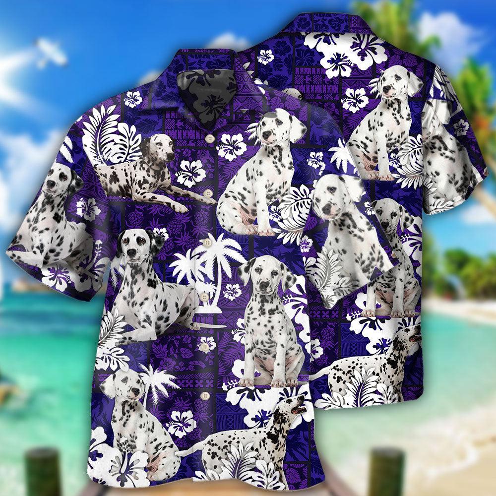 Tropical Purple Dog Dalmatian Hawaiian Shirt For Vacation Days And Relaxed Coastal Outings