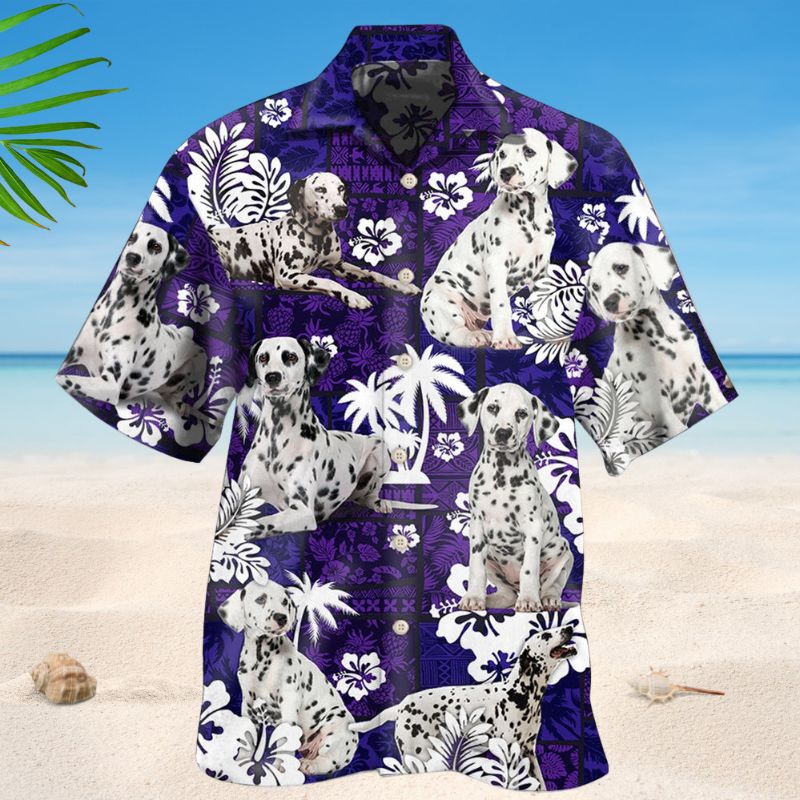 Tropical Dalmatian Dog Hawaiian Shirt For Coastal Travel, Casual Events, And Comfortable Summer Wear
