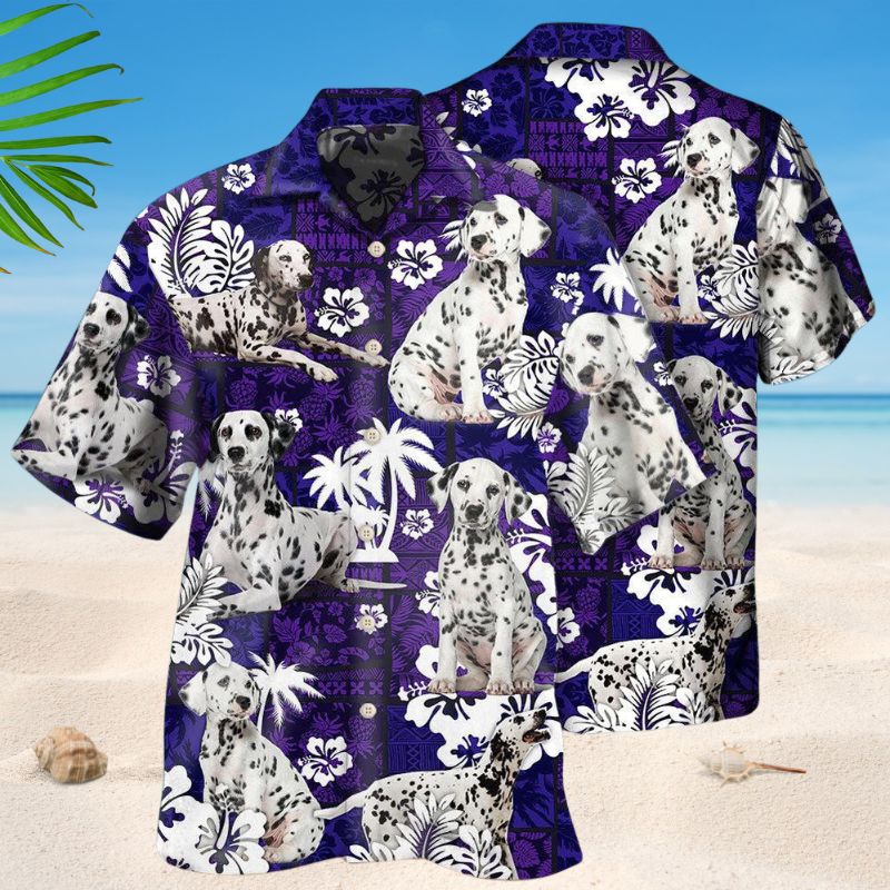 Tropical Dalmatian Dog Hawaiian Shirt For Coastal Travel, Casual Events, And Comfortable Summer Wear