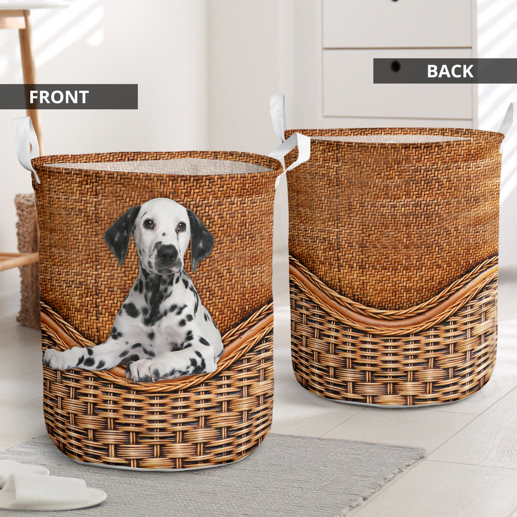 Dalmatian Dog Rattan Texture Laundry Basket For Room Home Organizer
