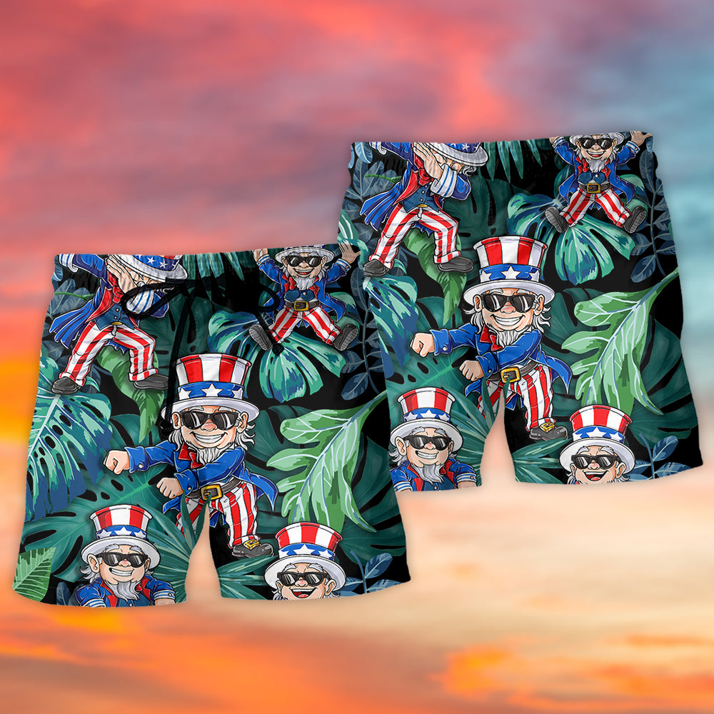 Happy Dance Independence Day Celebration Beach Shorts Design Detail For Weekend Getaways And Beach Days