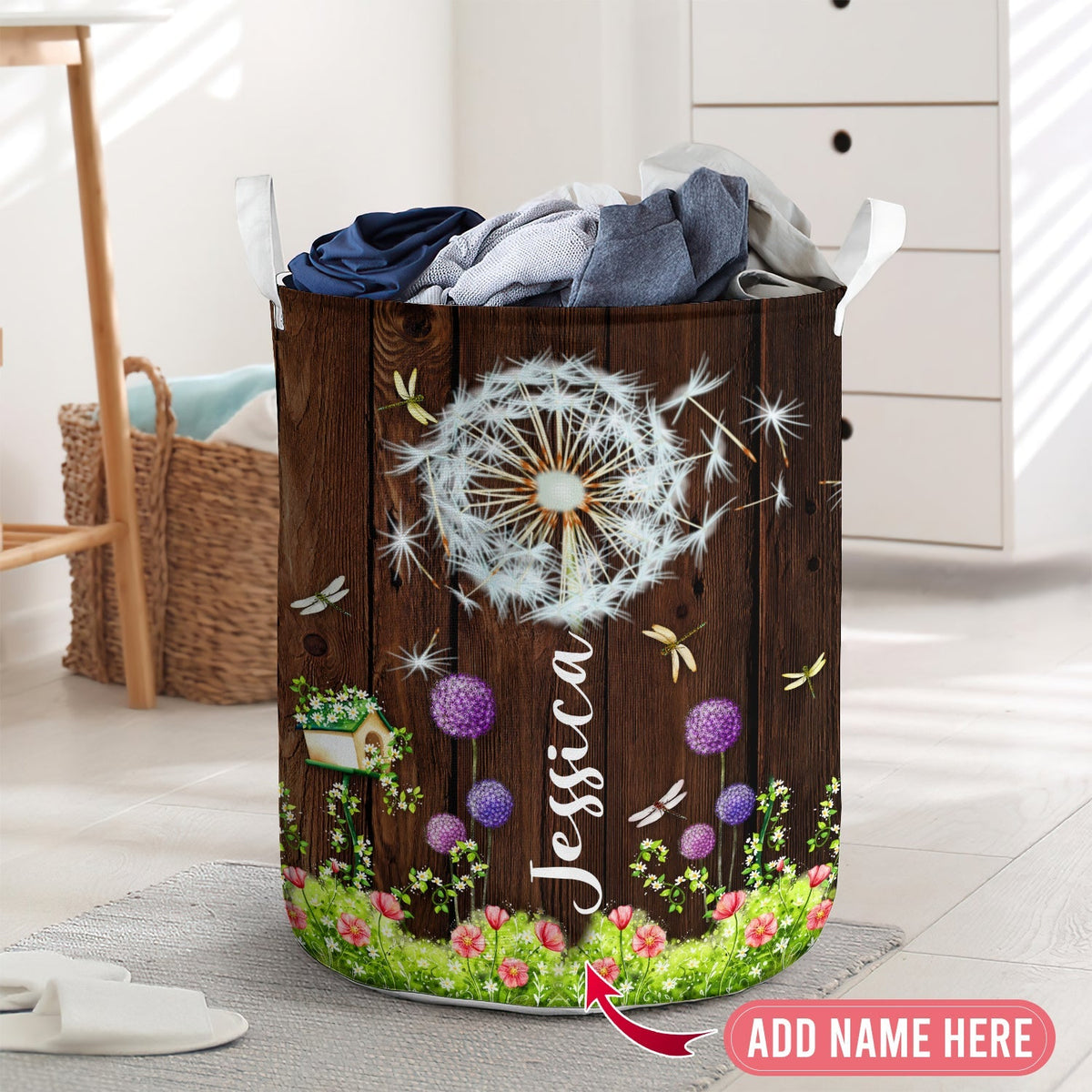 Dandelion And Dragonfly Laundry Basket For Bathroom Bedroom Storage
