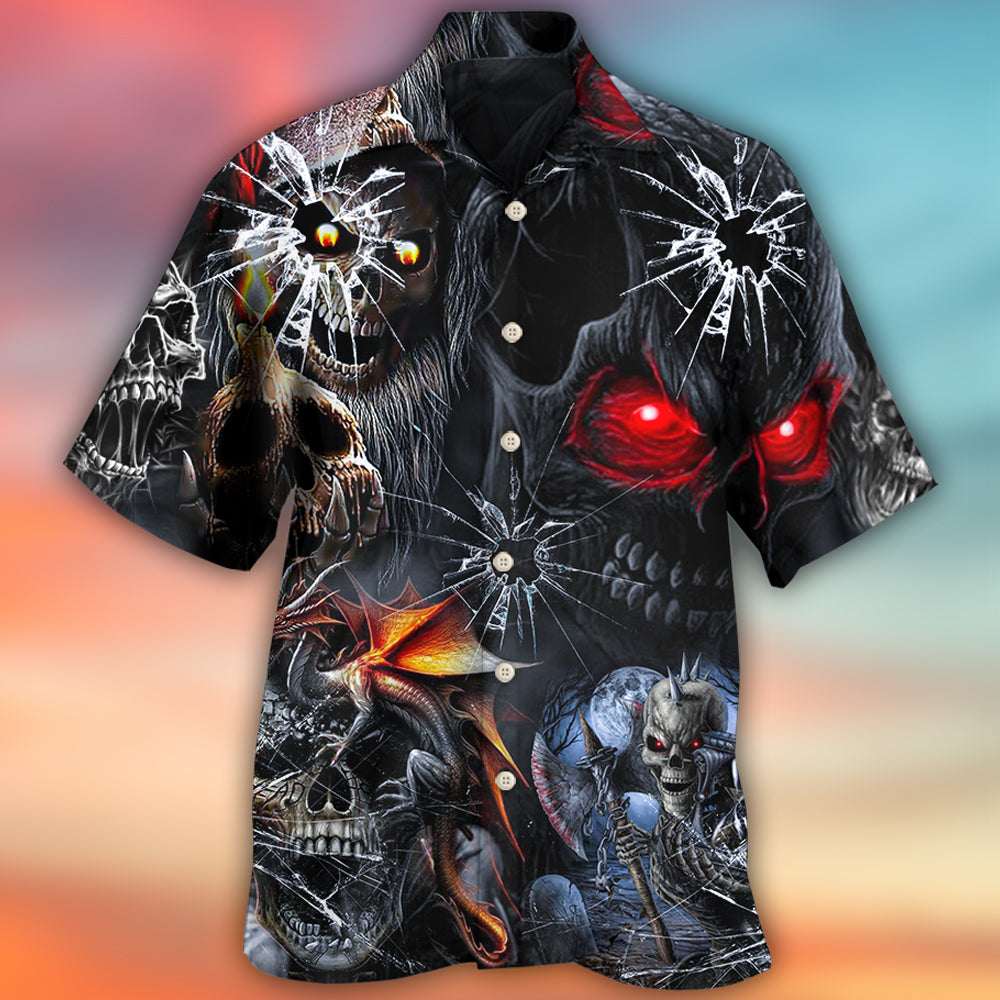 Dark Skull Hawaiian Shirt For Resort Getaways And Comfortable Summer Activities