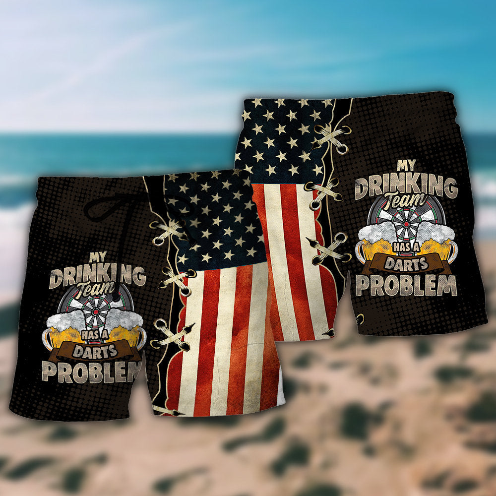 Darts Independence Day Drinking Team Beach Shorts Pattern View For Resort Days And Outdoor Activities
