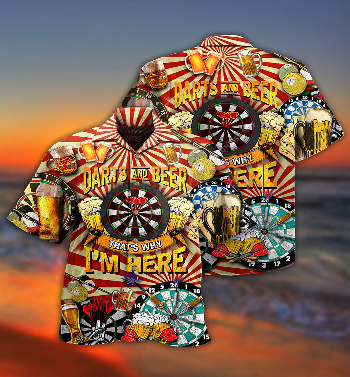 Funny Vintage Darts Beer Hawaiian Shirt Pattern Detail For Vacation Travel And Daily Wear