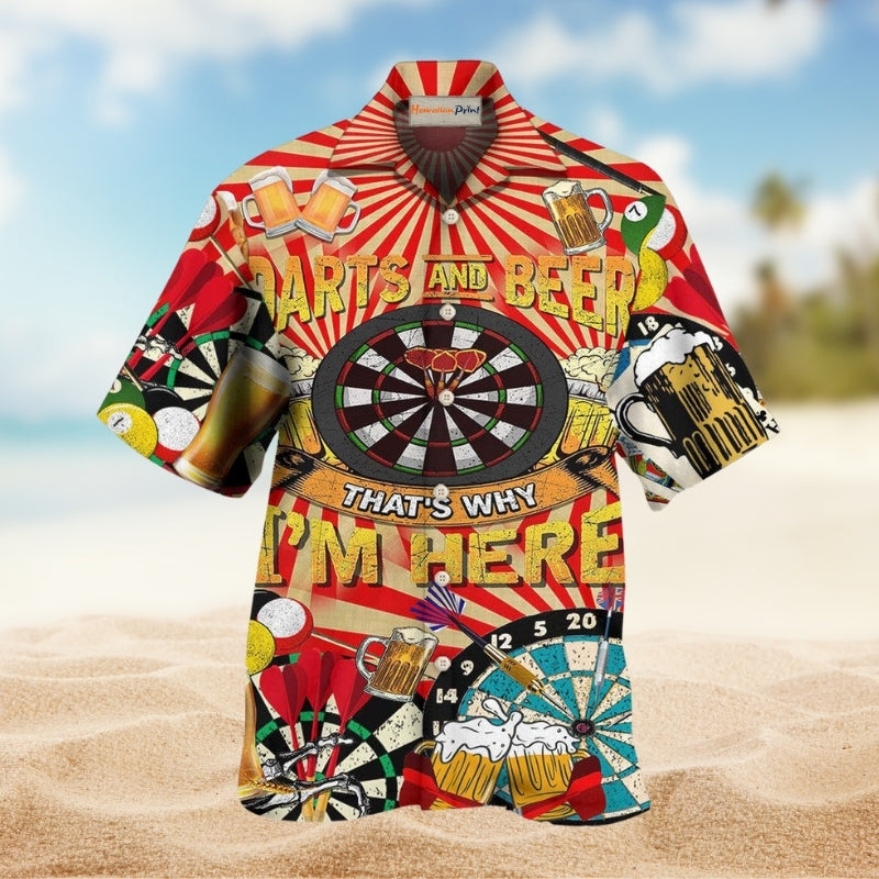 Darts And Beer That Is Why I Am Here Hawaiian Shirt For Summer Vacation Beach Travel And Relaxed Casual Wear