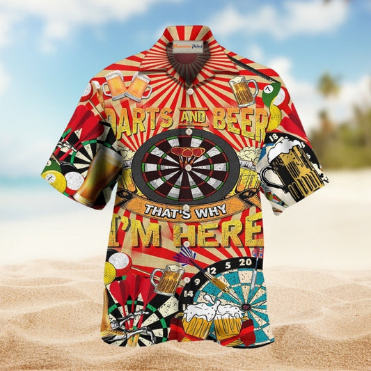 Darts And Beer That Is Why I Am Here Hawaiian Shirt For Summer Vacation Beach Travel And Relaxed Casual Wear