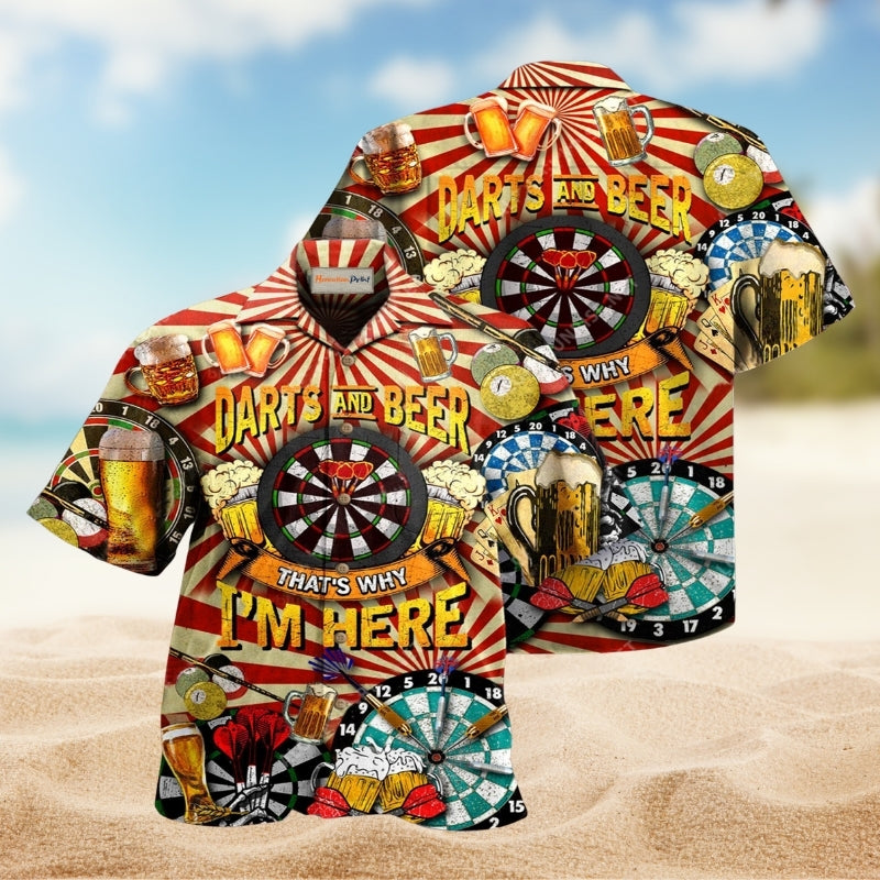 Darts And Beer That Is Why I Am Here Hawaiian Shirt For Summer Vacation Beach Travel And Relaxed Casual Wear