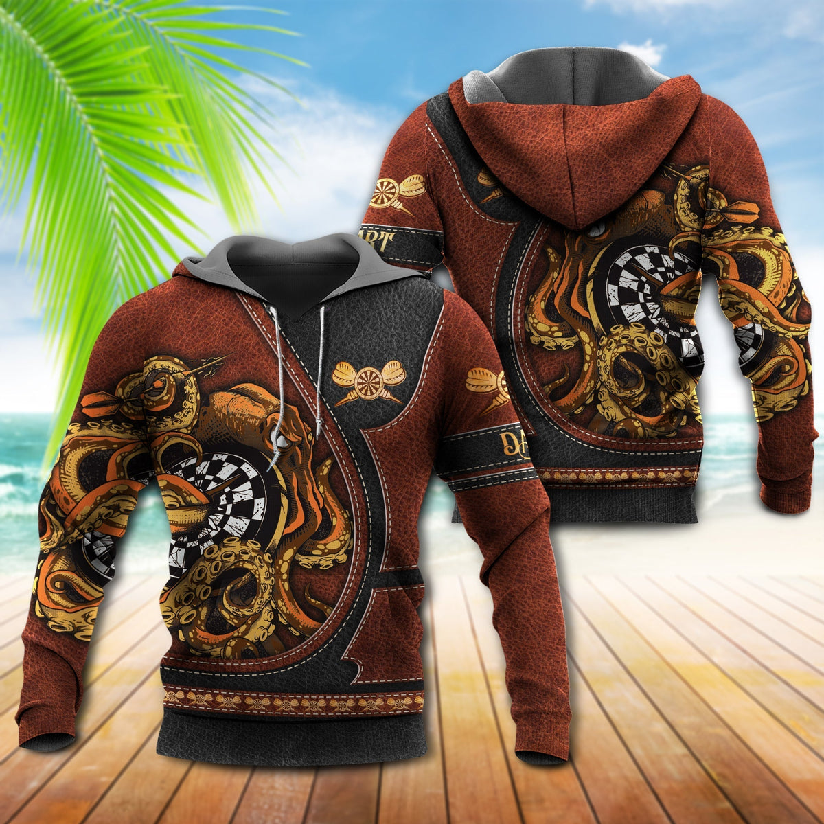 Darts Octopus Leather Hoodie For Ocean Lovers Beach Travel And Relaxed Everyday Style