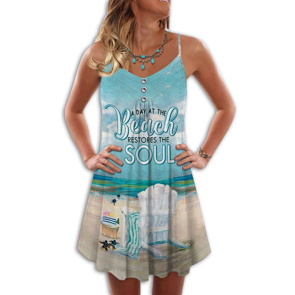 Beach A Day At Beach V-Neck Sleeveless Cami Dress For Coastal Travel And Relaxed Summer Wear
