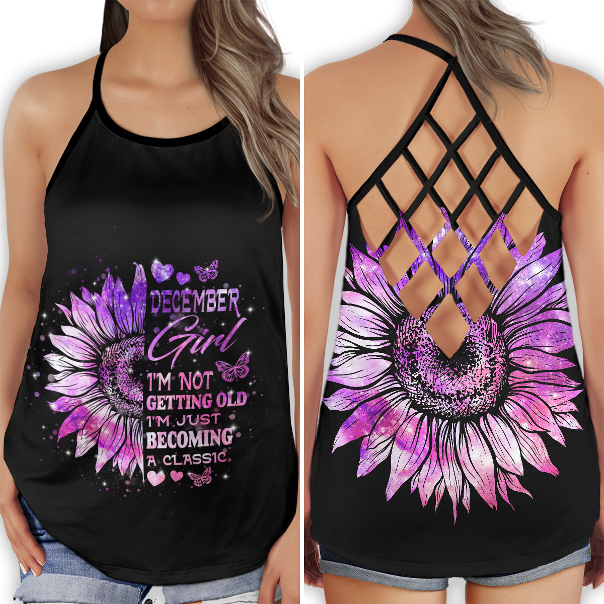 December Girl Sunflower Glow Hollow Tank Top For Yoga Practice And Summer Outings