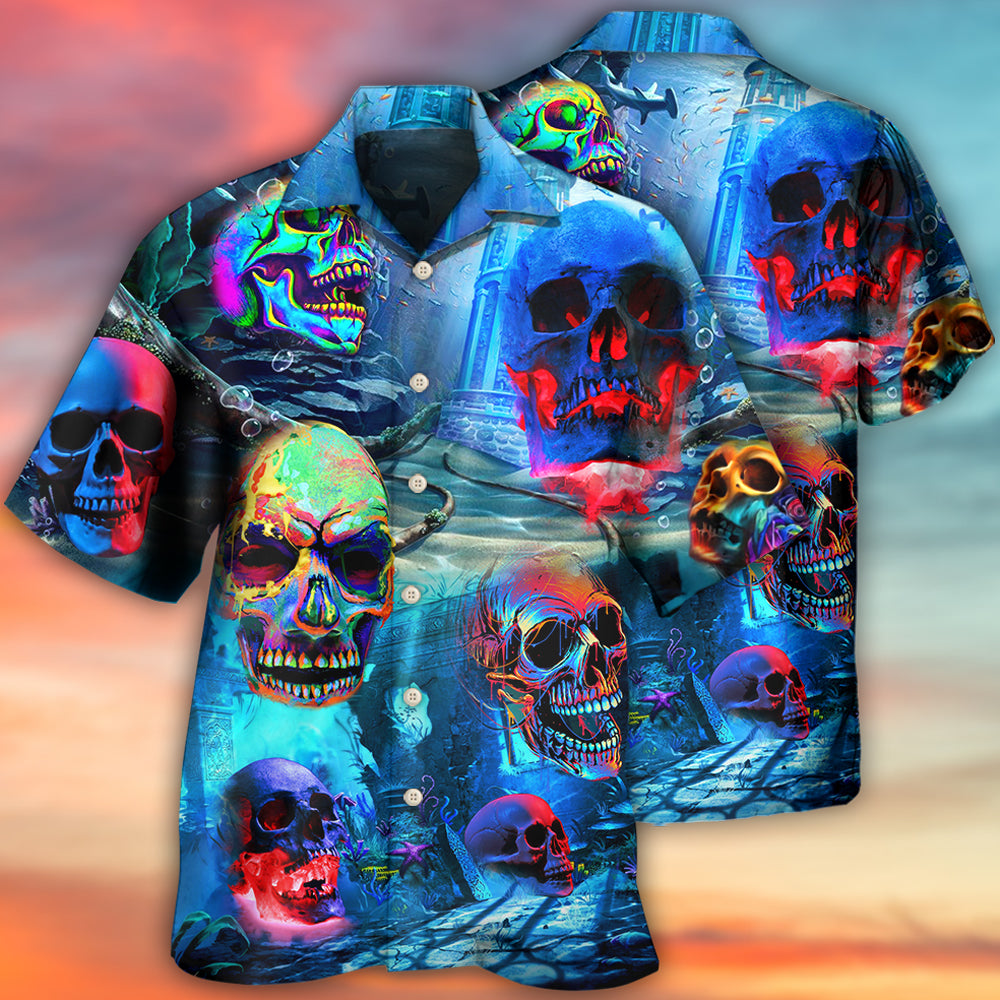 Skull Deep Ocean Hawaiian Shirt Artwork Detail For Tropical Trips And Casual Outings