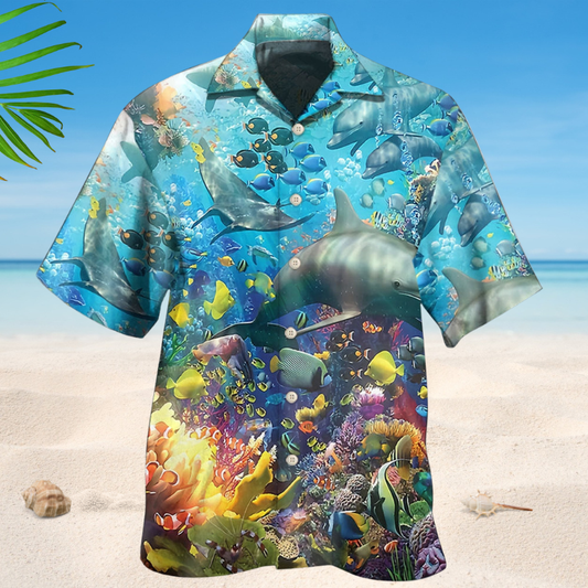 Deep Sea Ocean Hawaiian Shirt For Tropical Holidays, Resort Trips, And Relaxed Coastal Style