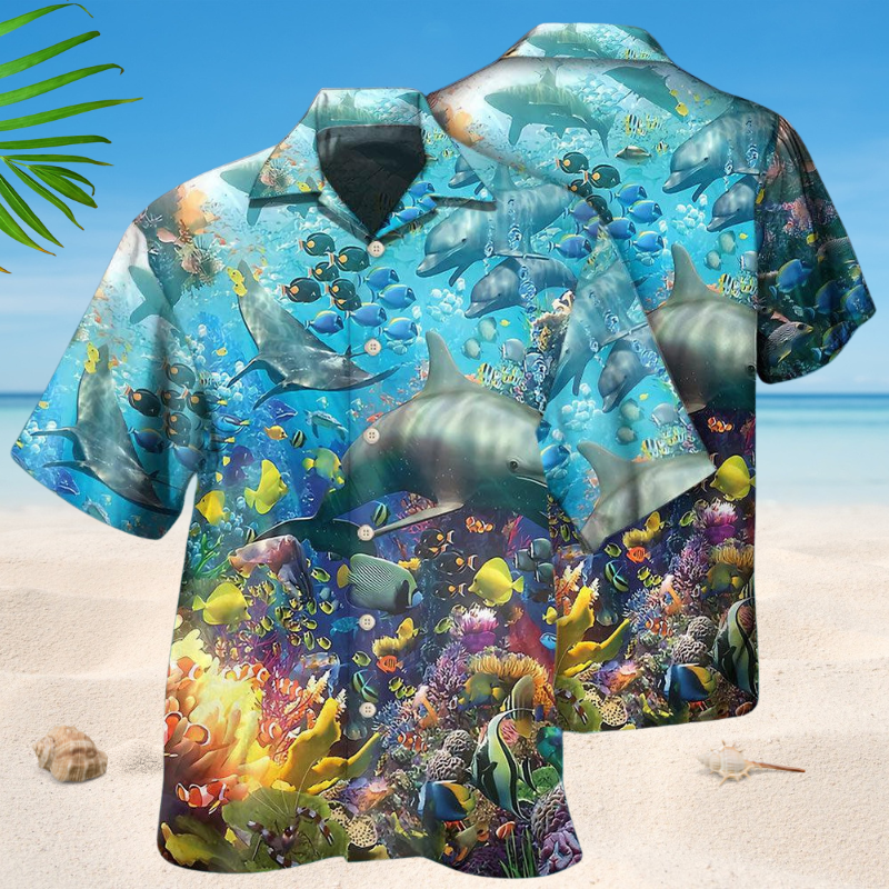 Deep Sea Ocean Hawaiian Shirt For Tropical Holidays, Resort Trips, And Relaxed Coastal Style