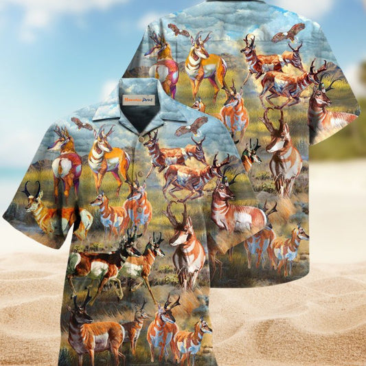 Deer Buck Field Hawaiian Shirt For Summer Vacation, Beach Travel, And Casual Wear