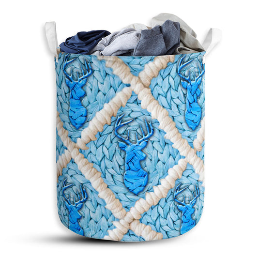 Deer Ceramic Blue Style Laundry Basket For Bathroom Bedroom Storage