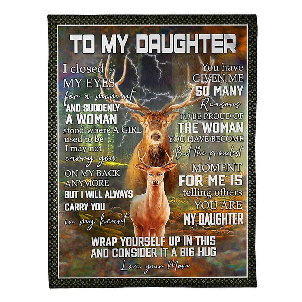 Deer Consider Big Hug Daughter Gift Flannel Blanket For Cozy Bedroom Sofa Decor
