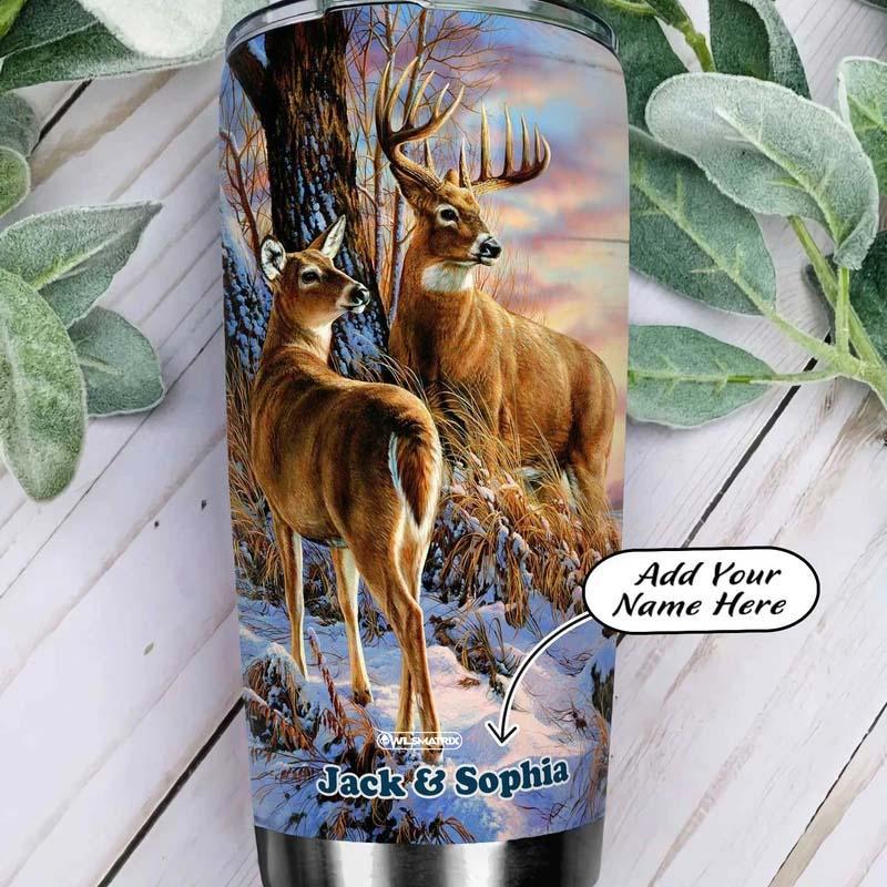 Deer Couple I Love You Personalized 20 Oz Tumbler For Coffee Travel And Daily Drinks