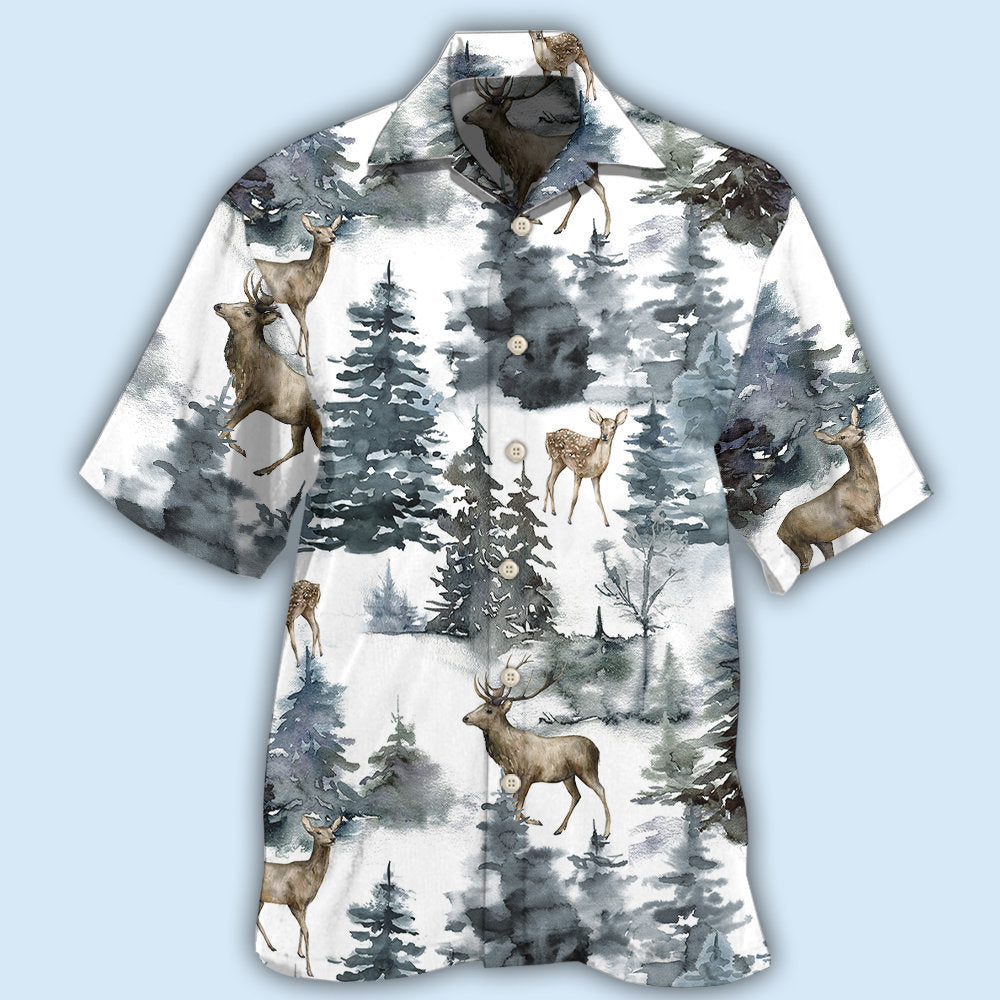 Artistic Deer And Forest Hawaiian Shirt With Detailed Graphic For Coastal Trips Outdoor Events And Relaxed Summer Wear