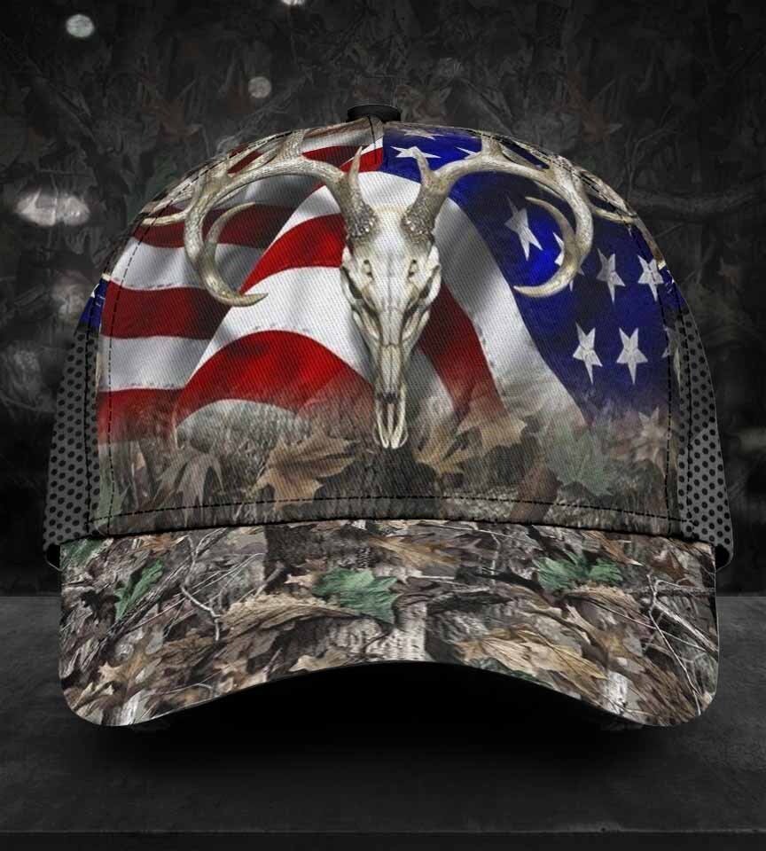 Deer Hunting American Flag Classic Cap For Beach Vacations Outdoor Trips And Everyday Comfort