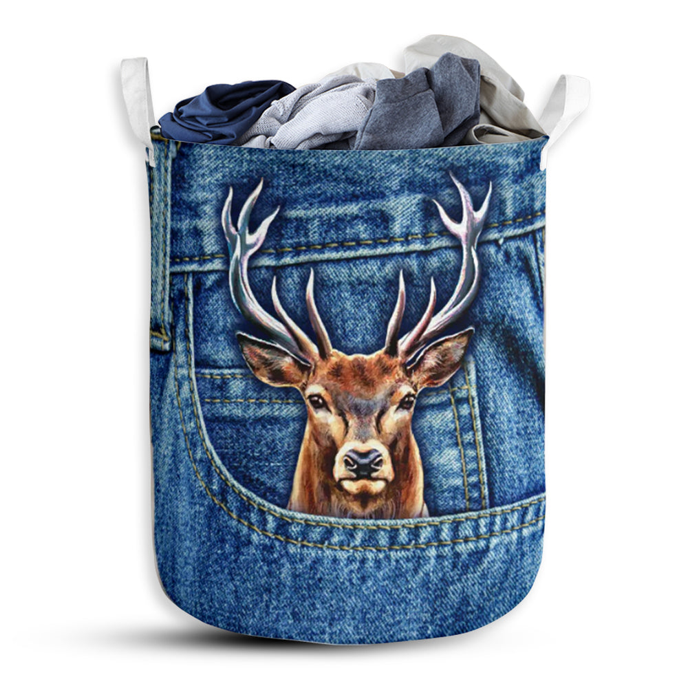 Small Size Deer Hunting Jean Pocket Laundry Basket For Bathroom Bedroom Storage