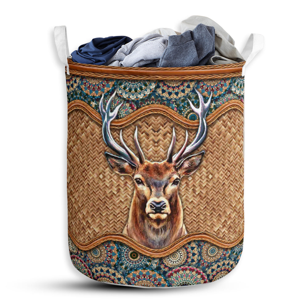 Deer Hunting Rattan Style Laundry Basket For Bathroom Bedroom Storage