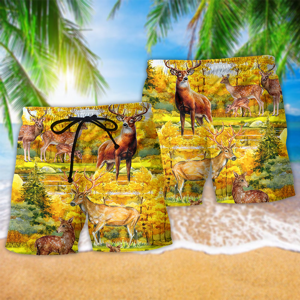 Autumn Deer Nature Beach Shorts Pattern Detail For Sunny Day Activities And Thoughtful Gift Giving