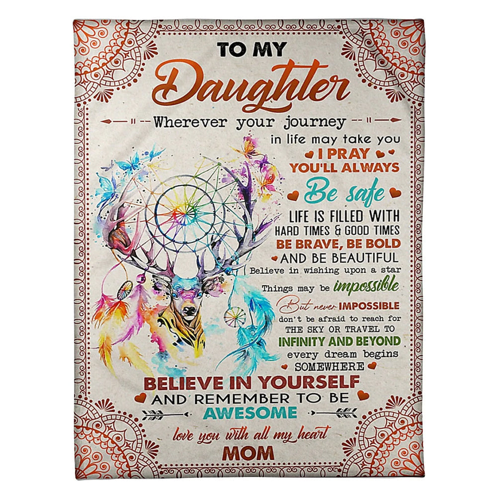 Deer Lover Believe In Yourself Mom To Daughter Flannel Blanket For Cozy Bedroom Sofa Decor