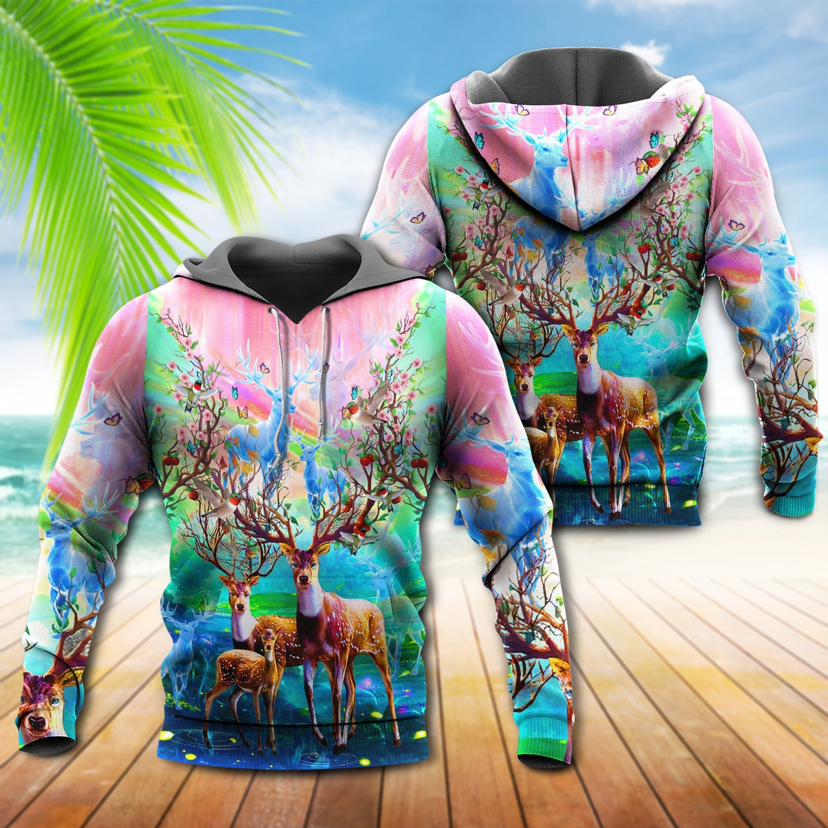 Colorful Spring Deer Hoodie For Country Outings Camping Travel And Thoughtful Gifting