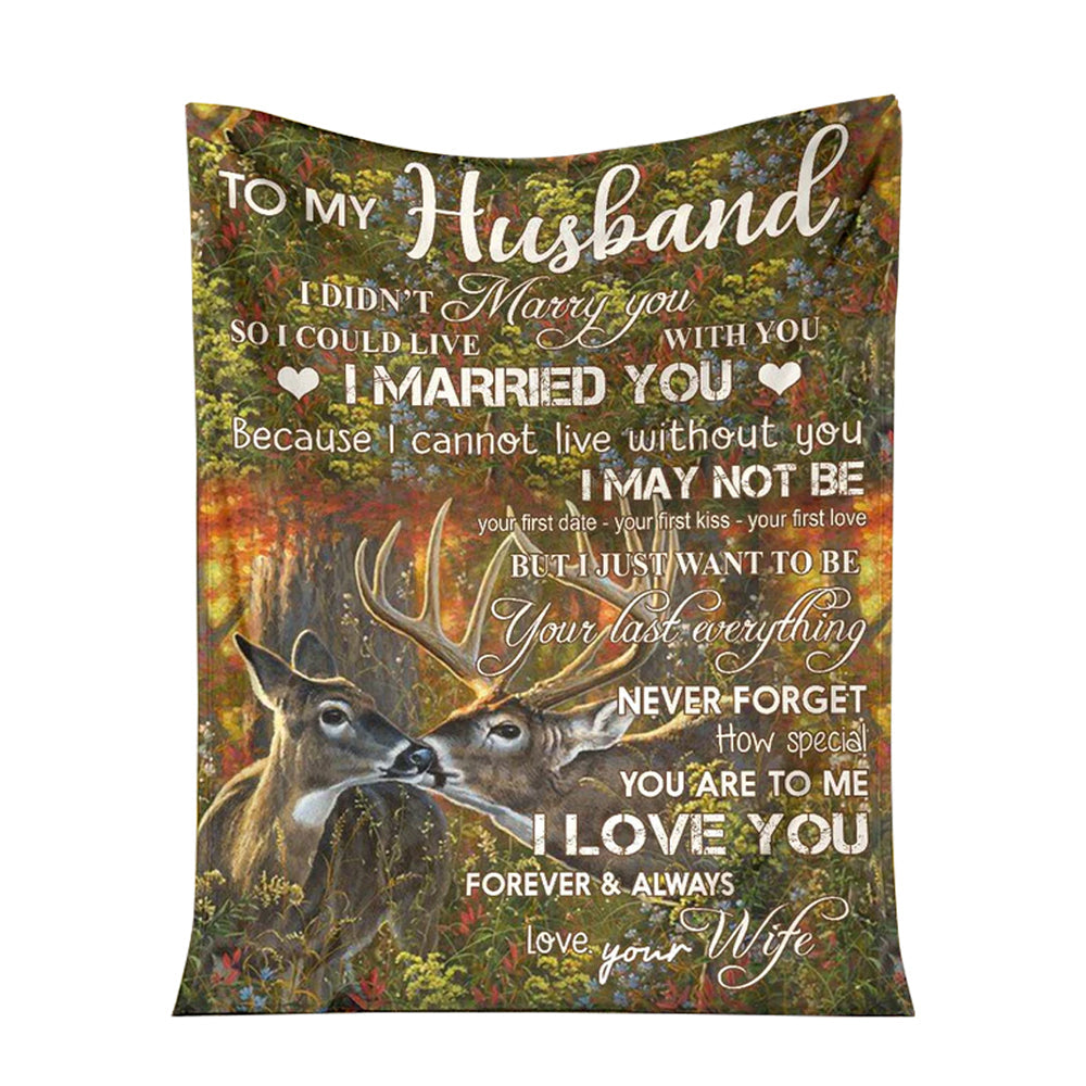 Deer To My Husband Hunting Flannel Blanket For Cozy Bedroom Sofa Decor