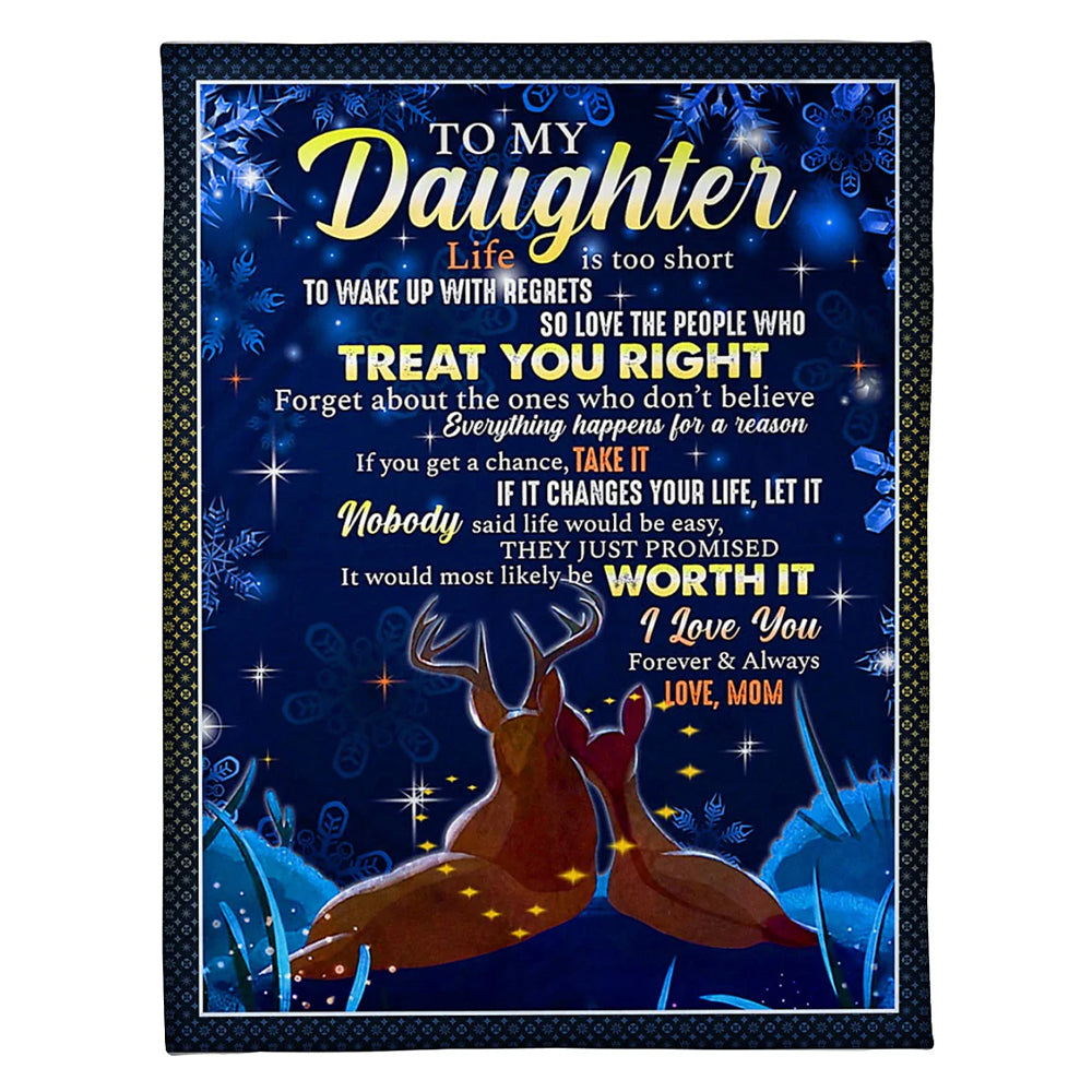 Deer Treat You Right Daughter Gift Flannel Blanket For Cozy Bedroom Sofa Decor