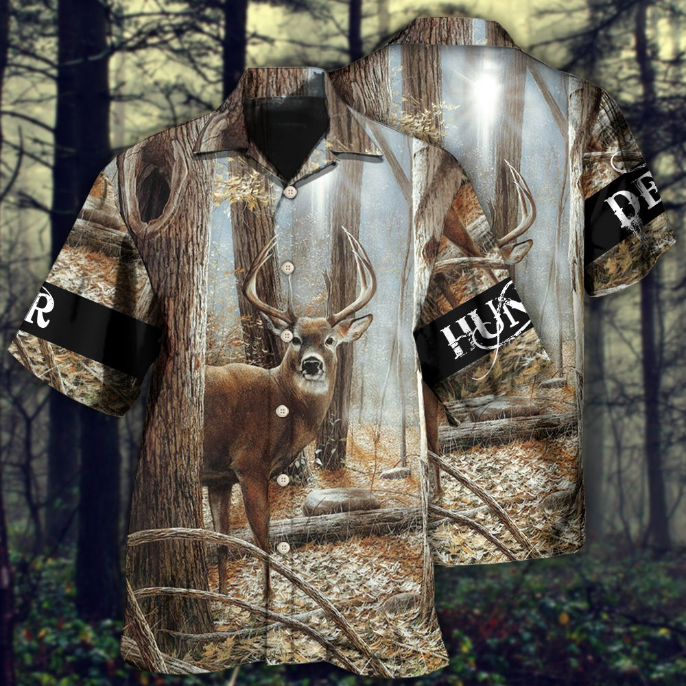 Deer Hunting Forest Hawaiian Shirt Pattern Detail For Summer Holidays And Outdoor Fun