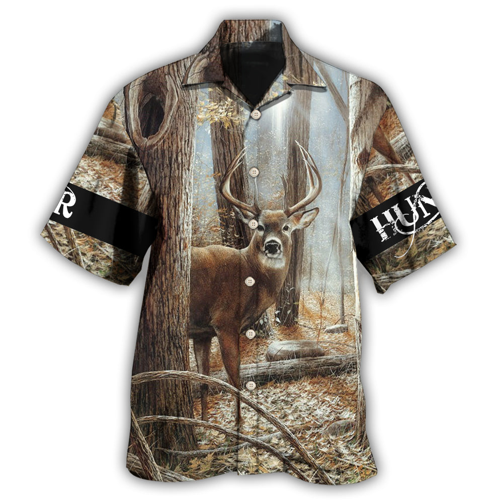 Deer Hunting Forest Outdoor Hawaiian Shirt For Coastal Travel, Casual Events, And Comfortable Summer Wear