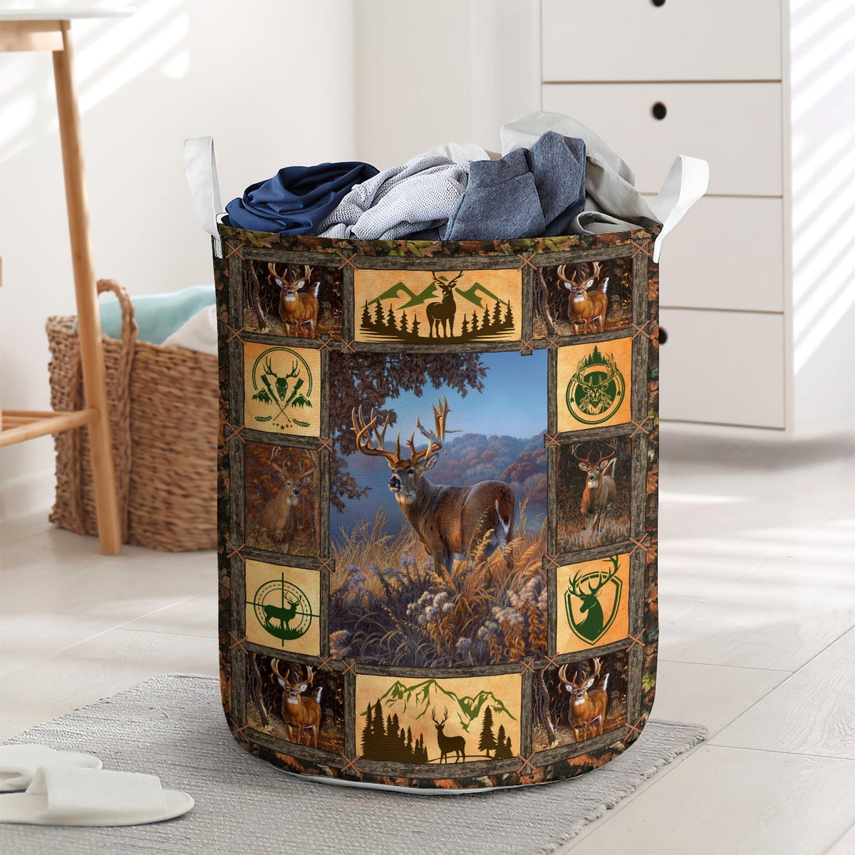 Deer Special Mountain Hunting Laundry Basket For Bathroom Bedroom Storage