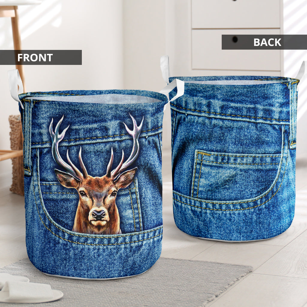 Deer Hunting Jean Pocket Laundry Basket For Room Home Organizer