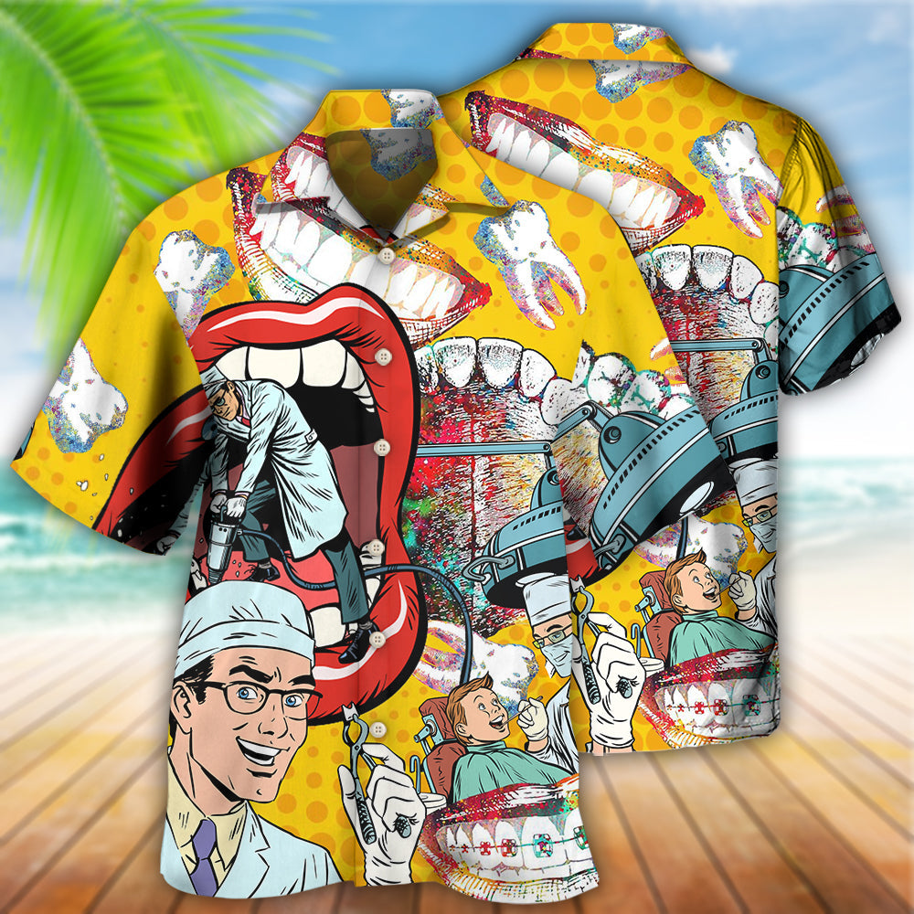 Playful Dentist Hawaiian Shirt With All Over Print For Summer Events Coastal Travel And Comfortable Styling
