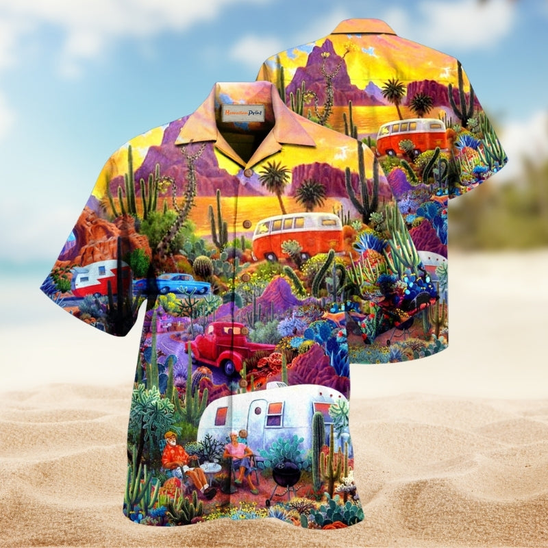 Relaxed Desert Landscape Hawaiian Shirt For Tropical Holidays Resort Trips And Everyday Summer Style