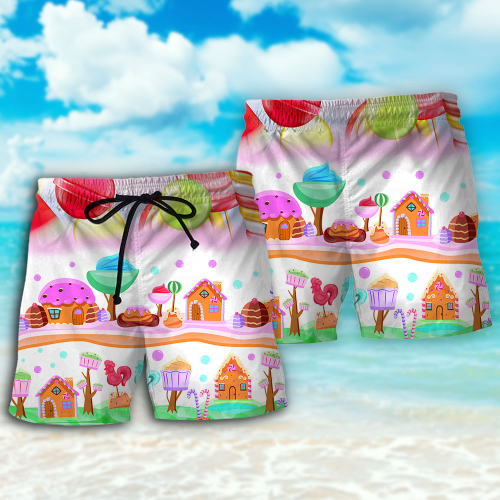 Candy And Cookies Sweet Dessert Beach Shorts Design View For Poolside Relaxation And Holiday Trips