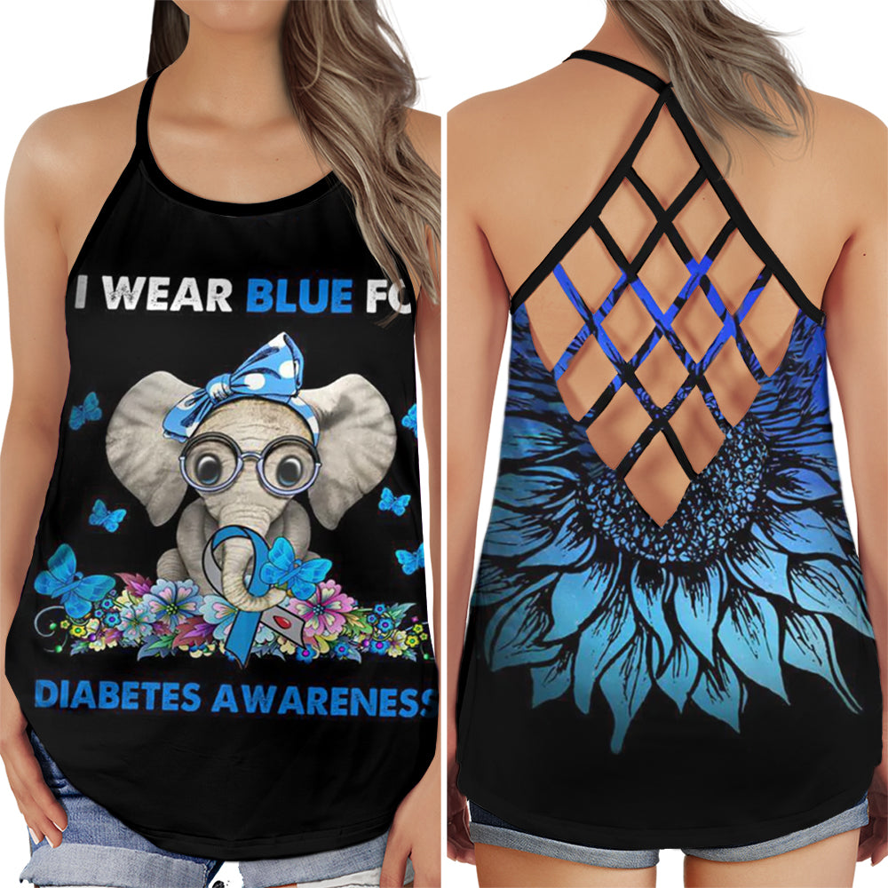 Diabetes Awareness Elephant Blue Hollow Tank Top For Community Events And Positive Support