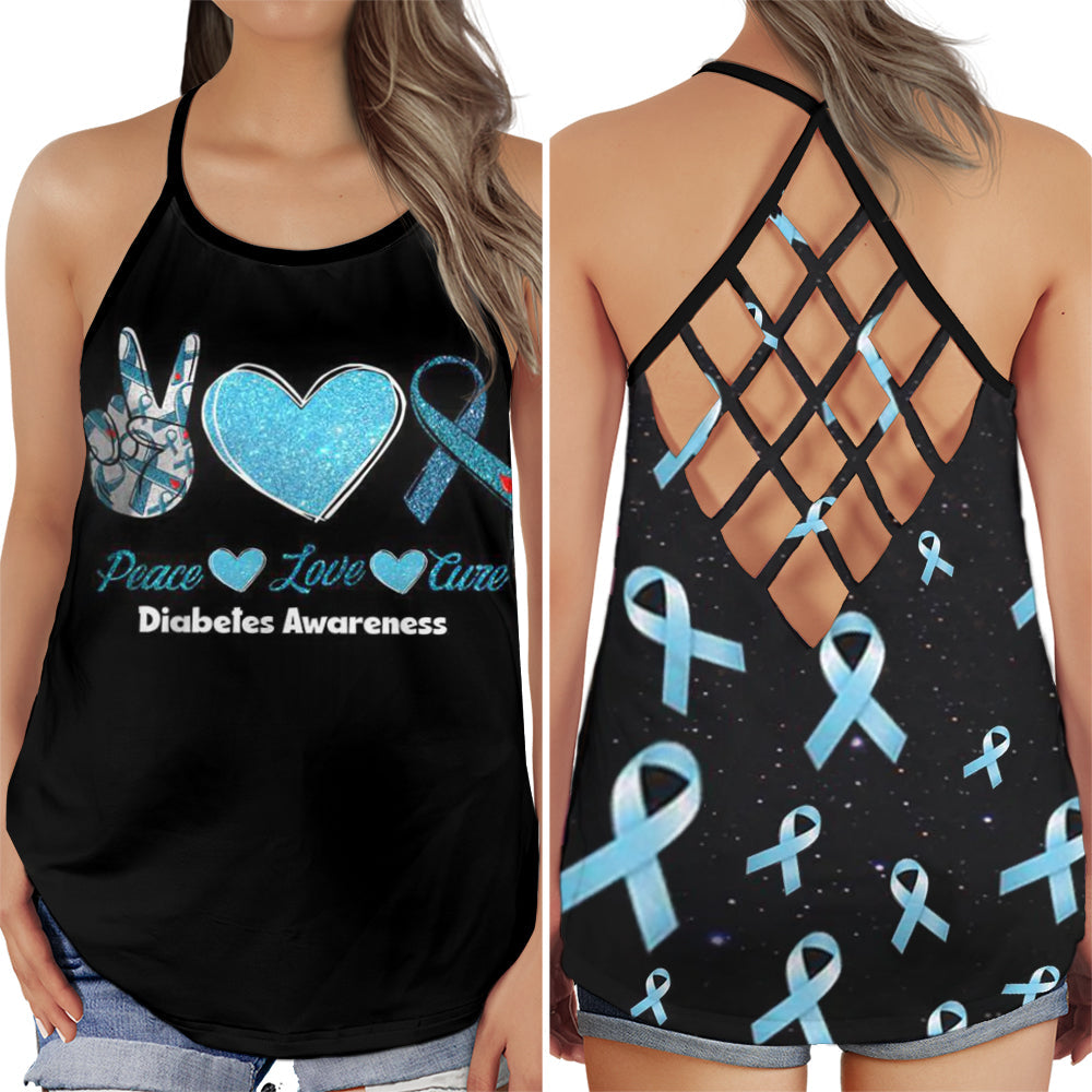 Diabetes Awareness Peace Love Cure Hollow Tank Top For Community Events And Positive Support