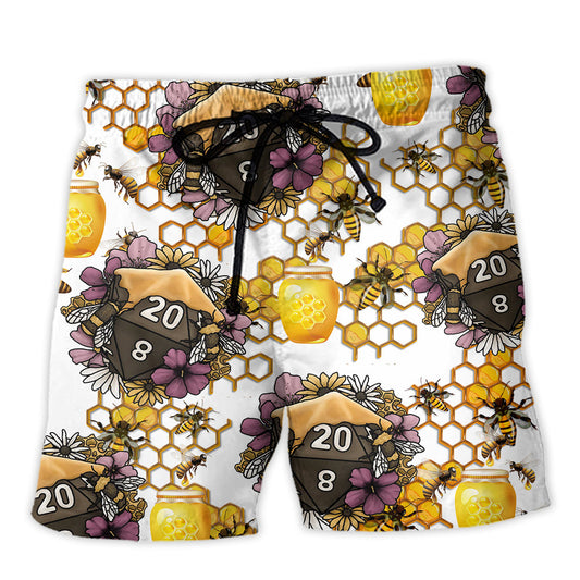 D20 Dice Honey Bee Fantasy Vibe Beach Shorts For Coastal Adventures And Relaxed Summer Wear
