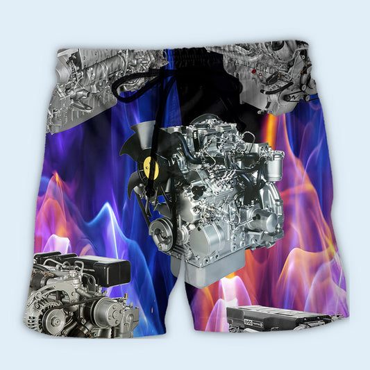Diesel Engine Power Machine Beach Shorts Pattern View For Vacation Travel And Outdoor Fun