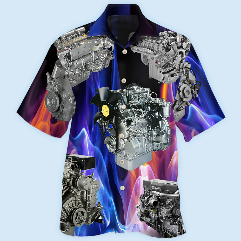 Diesel Engine Hawaiian Shirt With All Over Print For Vacation Parties Beach Outings And Relaxed Daily Wear