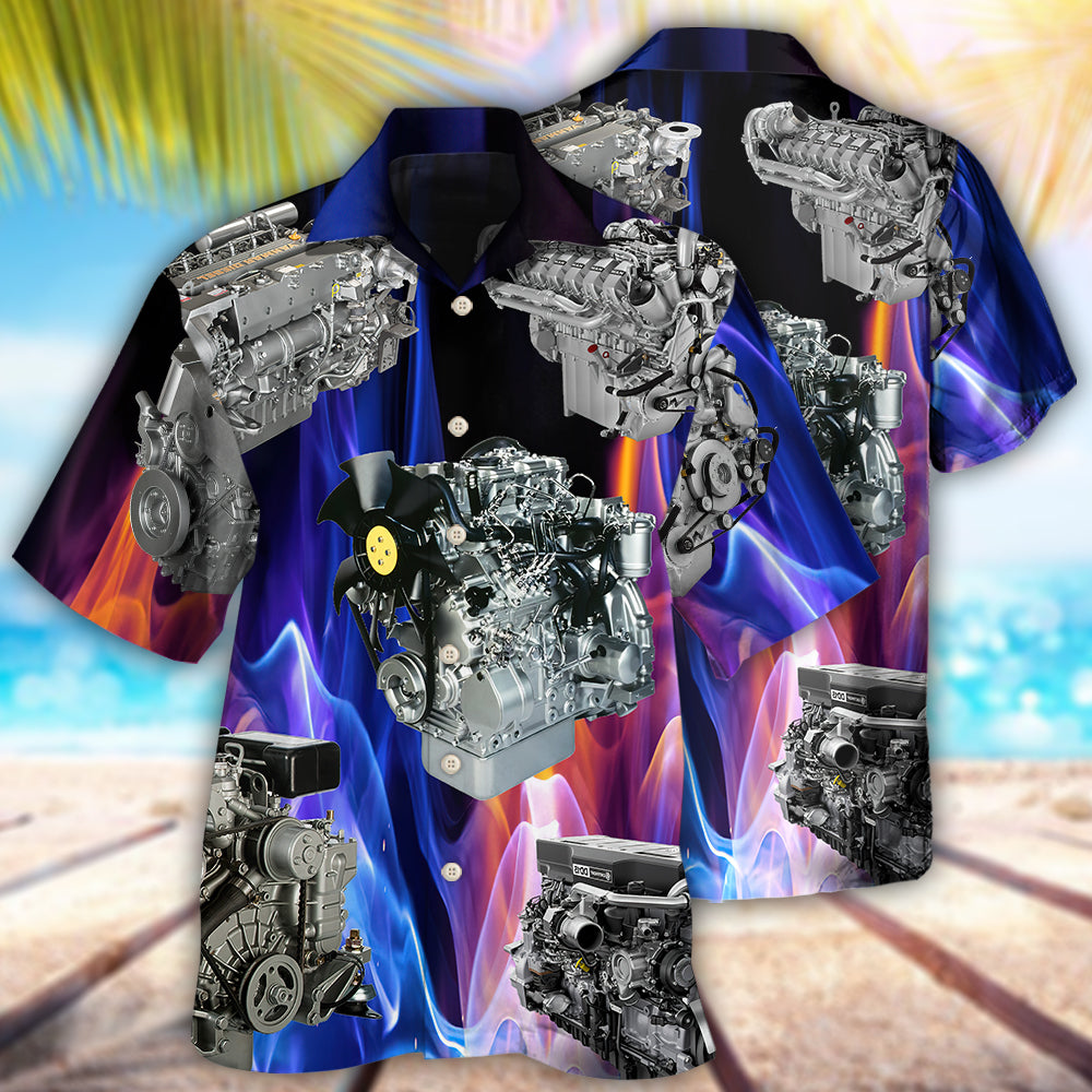 Diesel Engine Vibrant Hawaiian Shirt For Road Trip Adventures, Resort Days, And Comfortable Everyday Wear