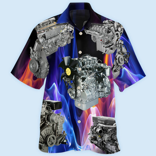 Diesel Engine Vibrant Hawaiian Shirt For Road Trip Adventures, Resort Days, And Comfortable Everyday Wear