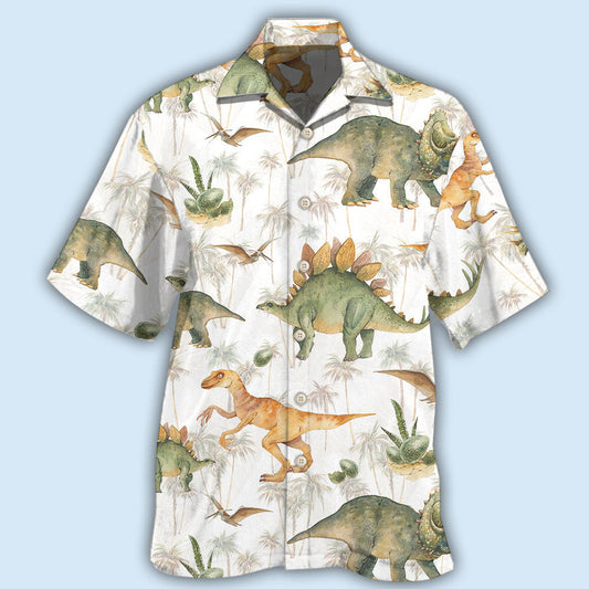 Tropical Dinosaur Hawaiian Shirt For Nature Fans, Resort Trips, And Comfortable Warm Weather Wear